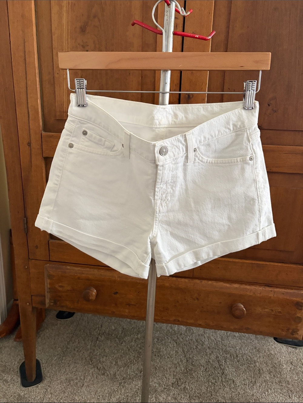 7 For All Mankind White Denim Shorts Cuffed Hem